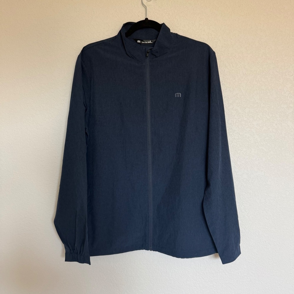 Travis Mathew Mens Road Soda Full Zip Jacket Heather Navy Blue Golf Athletic NEW